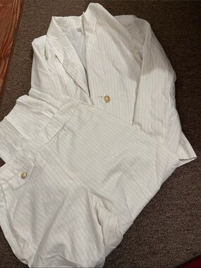 Cato White Pinstripe Two-Piece Blazer & Pants Set